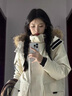 艾珠儿（Aizhuer）大毛领派克服羽绒棉服女冬季新款工装连帽加厚保暖棉袄棉衣外套潮 米白色 M （建议100-110斤） 实拍图