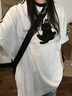 妙奕嘉短袖t恤女新款潮流夏季衣服女装纯棉宽松半袖高颜值上衣长款遮臀 黑猫印花短袖【米灰色】 M 【建议110斤内】 实拍图