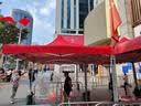 四脚四角帐篷布3x3米户外折叠帐篷顶布四方伞布防雨篷布遮阳伞布 3x3特厚银胶红 实拍图