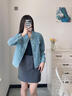 Olrain欧芮儿小香风牛仔短外套女装秋季新款宽松重工提花上衣 牛仔蓝 L 实拍图