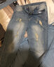 Prato Lee破洞裤男春夏秋季新款牛仔九分裤男士修身九分牛仔裤男装日系宽松复古怀旧破洞男裤小脚裤 FDK图色 34 实拍图