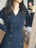 banana cici2024年冬季新款学院风A字双排扣收腰V领长袖连衣裙C234LY322 宝蓝 S 实拍图