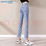 真维斯（JEANSWEST）牛仔裤女2025夏季高腰弹力垂坠感九分烟管裤开叉小个子浅蓝L 实拍图