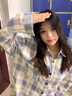 PMOG蓝色格子衬衫女vintage设计小众夏薄款长袖宽松小个子外套 ASL蓝色/【夏季可穿】薄款 M 适合86-105斤 实拍图