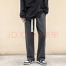威觉（WEIJUE）牛仔裤男夏季裤子男士宽松直筒工装阔腿纯色休闲裤九分长裤 黑灰色 L 实拍图