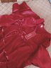 达芬奇密码仿 真冰丝睡衣女夏季短袖性感蕾丝花边睡裙女士家居服送老婆礼物 1615酒红 XL 实拍图