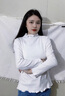 多菲尼森（dophnison） 半高领打底衫女秋冬季软糯半高领木耳边针织打底衫上衣早秋女装长袖毛衣 珍珠白 均码 半高领打底衫女 实拍图