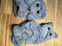 诺芝萌女士毛绒猫猫手套女冬季半指卡通学生手套办公室打字保暖翻盖手套 猫咪翻盖灰色 均码 实拍图