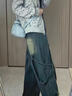 柯菲沃美式高街Vibe复古重工做旧水洗牛仔裤男解构拼接设计直筒阔腿长裤 CLH-T1695蓝色（配裤带） XL (建议体重125-135斤) 实拍图