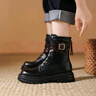 达芙妮厚底马丁靴女秋冬短靴女百搭单靴英伦风中筒靴子女 黑色 36 实拍图