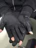 原谅色手套男士冬户外防风防水外卖快递骑车触屏漏2指加绒保暖骑行开车 水洗皮-黑色 实拍图