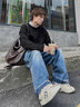 真维斯（JEANSWEST）毛衣男秋冬新款针织衫青少年针线衫内搭保暖百搭纯色打底衫毛线衫 黑色（常规） XL (推荐130-150斤) 实拍图