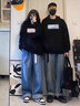 GENIOLAMODE情侣装春秋季连帽卫衣男女初高中学生青少年衣服宽松带帽外套男生 黑色(放空猫胸背标) L /175 实拍图