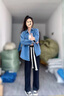 喜诗莱 CESLAY2025新款秋季套装女学生韩版宽松牛仔外套+长袖T恤+阔腿裤三件套 牛仔外套+长袖T+黑阔腿裤(三件套 S 【建议95斤以下】 实拍图