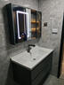 帝德利（DIDeLI）浴室柜陶瓷一体盆卫生间洗漱池洗手洗脸盆柜卫浴组合柜简约风实木 黑框玻璃智能镜柜-陶瓷一体盆 100cm 实拍图
