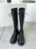 ZHR则则长筒靴女不过膝粗跟骑士靴女复古绑带显瘦女靴 CQ10H 黑色 37 实拍图