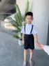 罗蒙男童女童礼服儿童小西装套装花童英伦主持人钢琴毕业演出服儿童吊 男童黑色：短袖+短裤+背带+领结 130 实拍图