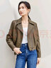 尚都比拉秋季经典复古百搭翻领金属拉链外套女宽松显瘦皮衣 咖色 M  实拍图