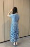 颜域时尚波点连衣裙2024新款女夏季通勤蓝色圆领中长款短袖裙子女 蓝波点 M/38 晒单实拍图