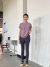 群莎（QUNSHA）瑜伽服套装女新款显瘦速干吸汗训练跑步健身房训练营运动套装女 紫色短袖+紫色长裤 L码推荐 105-118斤 实拍图