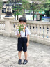 罗蒙男童女童礼服儿童小西装套装花童英伦主持人钢琴毕业演出服儿童吊 男童藏青：短袖+短裤+背带+领结 130 实拍图