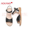 奥康（Aokang）女鞋坡跟一字带凉鞋牛皮舒适日常休闲外穿妈妈鞋T666688810黑38码 实拍图