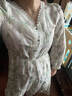 百图betu女装秋季新款连衣裙花边V领碎花收腰绣花连衣裙女2308T79 绿色 S 实拍图