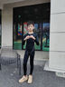 准者儿童健身服训练跑步透气速干高弹紧身衣裤打底衫中小学生篮球套装 加绒套装  纯黑/灰134T-2+135T-2 M (140) 实拍图