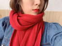 目丸新款日系围巾男冬季学生毛线百搭围脖女加厚纯色针织生日礼物ins 红色 实拍图