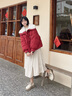 茵曼2025冬季女新款羽绒服女时尚复古兔毛领装肌理保暖面包外套上衣 复古红 S 155-162cm /95-110斤 实拍图