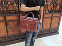 吉旺（JIWANG）新款纯头层牛皮手提包商务公文包真皮男士包包单肩包斜挎包大容量 红棕色 实拍图