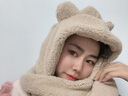 目丸 小熊耳朵帽子围巾一体女秋冬季连帽围巾百搭韩版可爱少女保暖学 【双层加厚】卡其色 实拍图