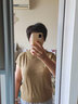 啄木鸟夏季亚麻纹理天丝针织短袖T恤衫女圆领上衣冰丝背心体恤宽松薄款 卡其 XL 120-140斤 实拍图