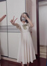 恋的夏天连衣裙学生女生裙子夏季2022新款气质高中生初中生衣服韩版长款法式仙女裙少女热天学院风中长裙 杏色配绿领带 均码 实拍图