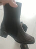 浅町秋冬针织粗跟短靴子女方头中跟弹力靴毛线袜靴短筒黑色瘦瘦靴 黑色 35 实拍图