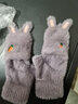 檞寄生 手套女冬季保暖可爱小鹿圣诞防寒写字毛绒加厚半指翻盖手套秋冬 银灰色 实拍图