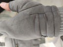 欧鹿雅顿麂皮绒手套男冬半指露指无指保暖加绒加厚学生写字打字情侣手套女 半指加厚长绒灰色 实拍图