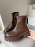 他她（TATA）明星同款软糖靴厚底弹力靴加绒瘦瘦靴女短靴冬CFK01DZ4 棕色 36 实拍图
