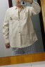 马登工装 美式复古长袖衬衫男印第安图腾拼接口袋叠穿纯棉衬衣春秋 米白色 XL 实拍图