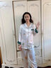 莎蜜朵仿 真丝睡衣女春秋季长袖冰丝薄款凉感高级感冰丝绸家居服女士夏 8203AN L （适合100-120斤穿） 实拍图