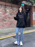 灿图重磅连帽卫衣女春秋季潮流长袖上衣服慵懒风休闲宽松小个子外套女 黑色常规款 L 实拍图