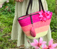 名夏新款VIVI杂志款田园两朵花草编包纯色编织包沙滩包 款式2-玫红 实拍图