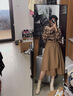 宜惜绮 毛呢半身裙女中长款打底长裙秋冬新款高腰不规则a字防走光裙子 卡其色 L 实拍图