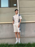 啄木鸟短袖衬衫男士套装夏季休闲宽松免烫衬衣外套男五分袖上衣短裤男装 F99白色套装 XL 约125-140斤 实拍图
