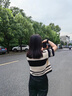 矜持范阔腿裤女时尚套装女夏季新款韩版宽松盐系穿搭条纹Polo领上衣 polo上衣+黑绑带裤[套装] L 适合106-120斤 实拍图