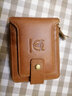 牛船长皮具真皮钱包男士多卡位相册插卡头层牛皮横款拉链搭扣钱包送男友礼品 黄棕色 实拍图