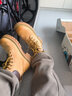H8马丁靴男中帮英伦风真皮工装鞋高帮厚底户外登山鞋男士大黄靴子 黄棕色（猪皮）旗舰版 39 女码 实拍图