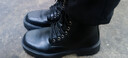 井迈【牛皮】马丁靴男中帮英伦秋冬款增高黑色高帮皮鞋机车工装短靴子 黑色中帮拉链【加绒款】 42 码（=运动鞋43） 实拍图