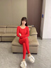 莫代尔本命年内衣套装女属蛇年新娘结婚情侣大红色保暖秋衣秋裤 大蕾丝V领套装+1条内裤+1双袜子+大红手提袋 2XL 实拍图