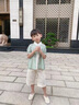 罗蒙男童汉服新中式国风中秋儿童唐装毕业演出服 浅绿色套装 90 实拍图